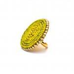 Chartreuse bead embroidered ring