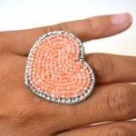 Peach Heart Ring Bead Embr..
